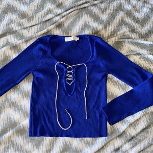 LC Lizette Collection Ootdfash Blue Crop Top Size L